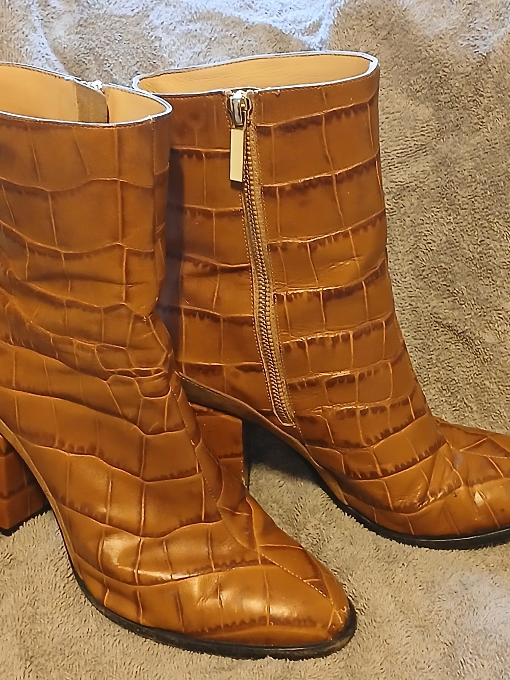 Dear Frances Spirit Boot Brown Croc-Embossed Leather Size 7.5